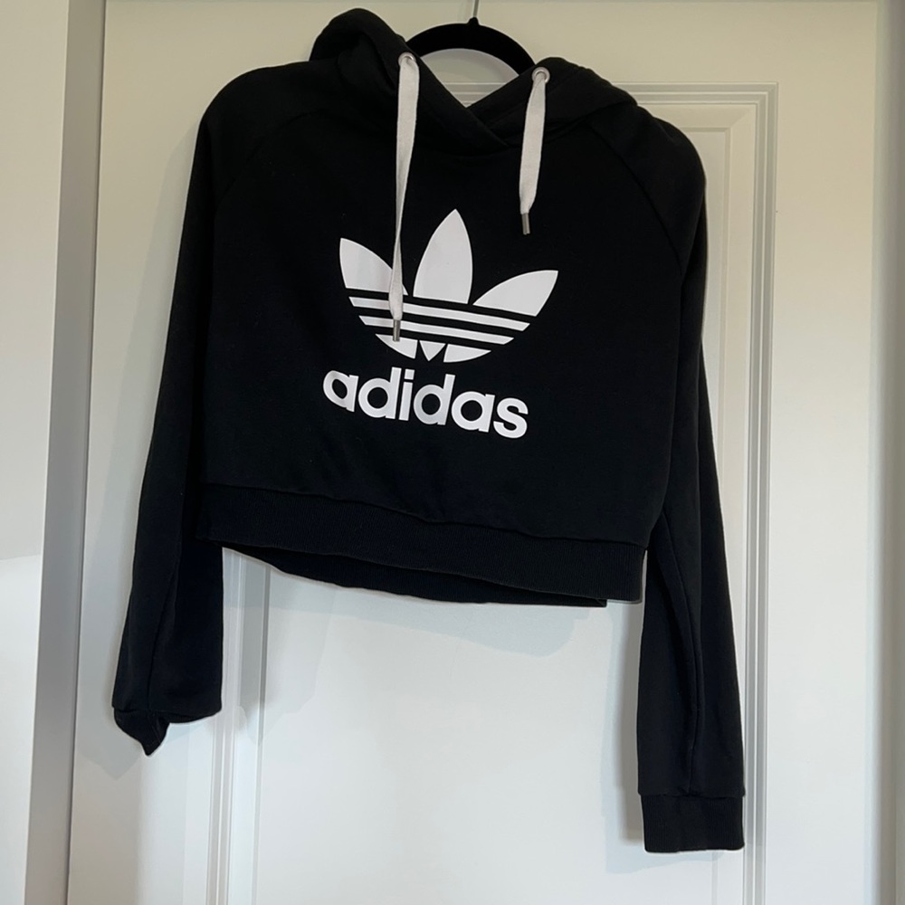 Adidas black logo hoodie crop top